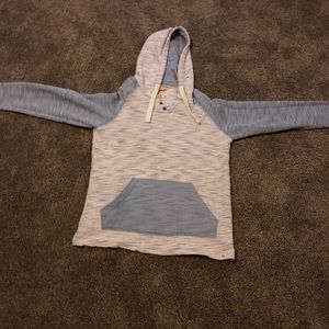 Blue and white woven knit hoodie